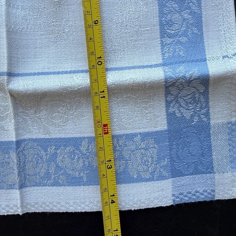 Vintage Blue and White Damask Floral Cloth Napkins Set of 4 Rose Checkered 15in